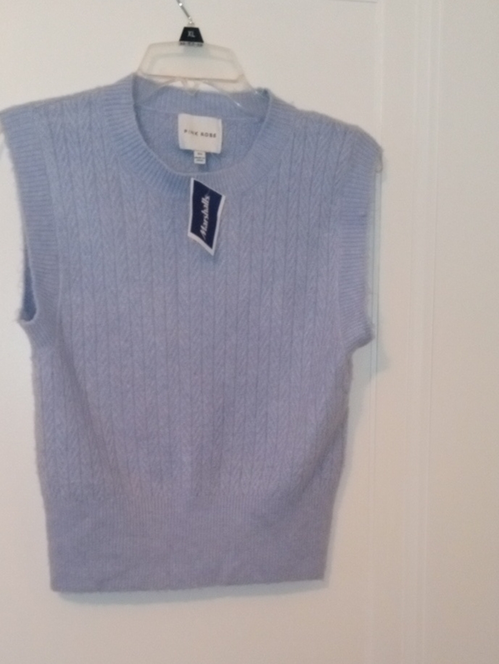 Pink Rose women Light Blue Cable-Knit Sleeveless Sweater super soft, XSmall